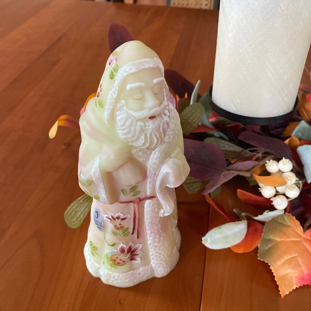 Fenton Santa Figurine - Cream and Red Floral
